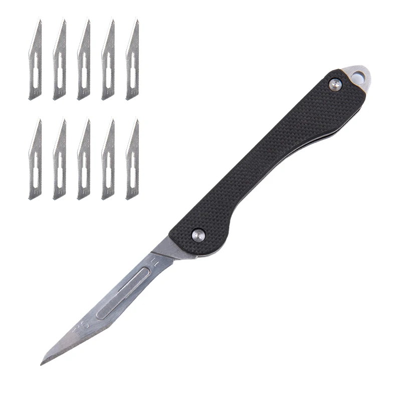 G10 Mini Keychain Knife Utility Knife EDC Folding Knife Replaceable Blade Scalpel Multifunctional Outdoor Self Defense EDC Tool