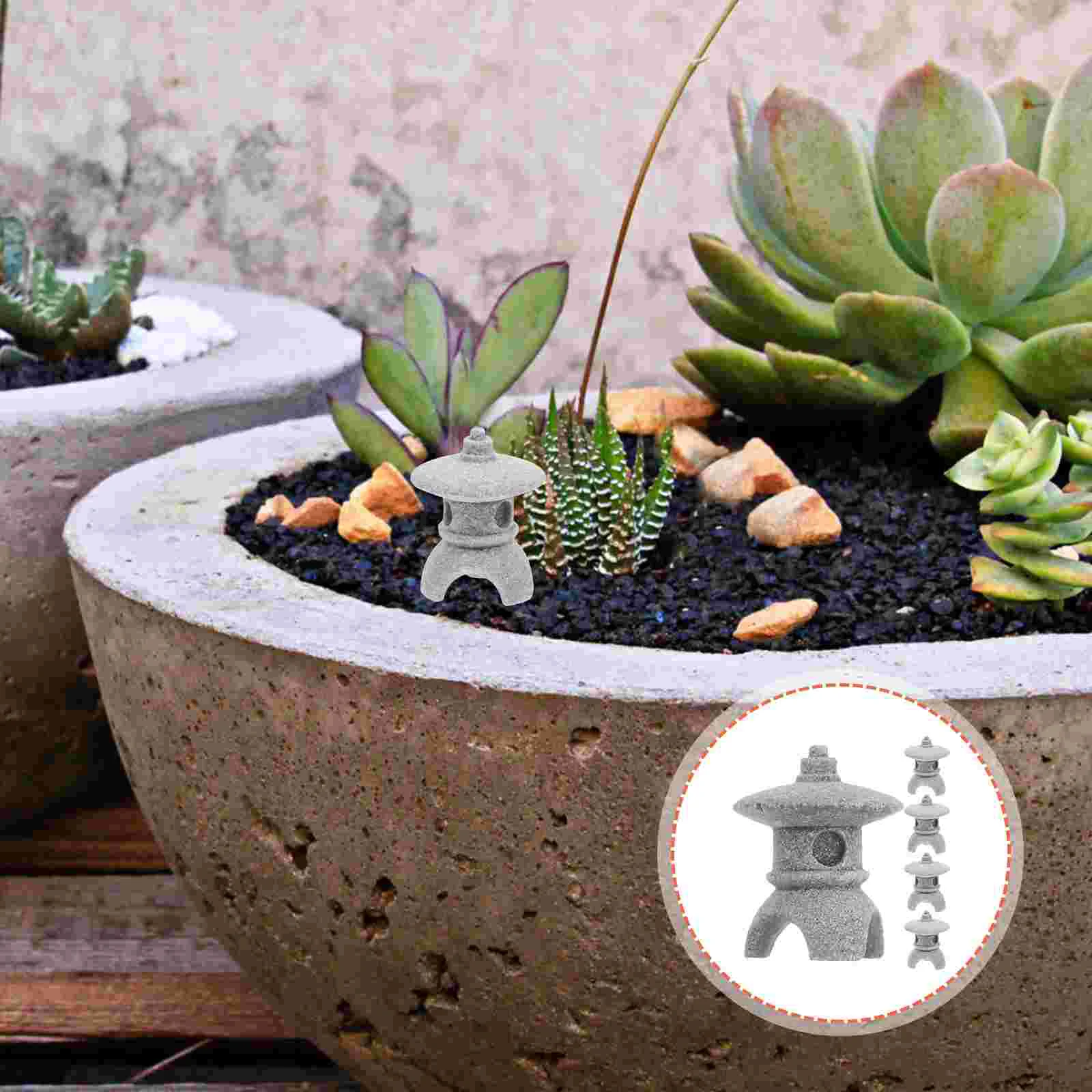 

5 Pcs Simulation Landscape Pavilion Outdoor Lantern Zen Garden Decor Ornaments Pagoda Sculpture Sandstone Zen Garden Accessories