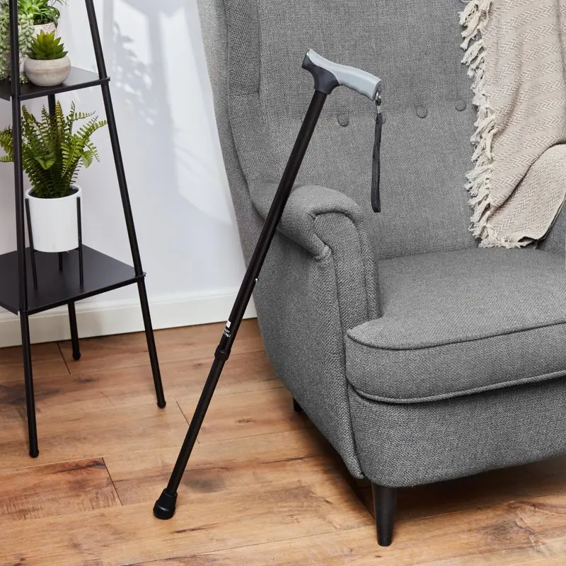 

Beautiful Black Adjustable Height Grip Walking Cane With Wrist Strap