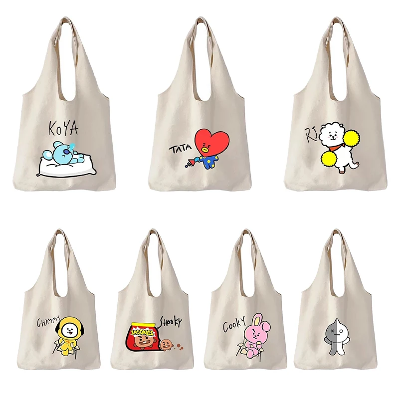 

Новинка, мультяшная Холщовая Сумка через плечо Bt21 из аниме Kawaii Koala Love Sheep Kpop для студентов, вместительная сумка-тоут для хранения, сумочка, по...