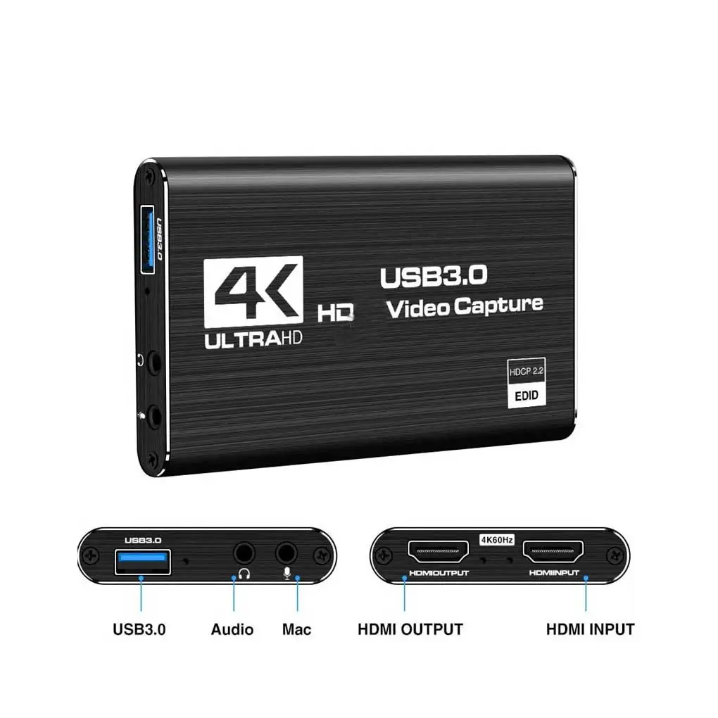 

Карта видеозахвата в металлическом корпусе 4K 60 Гц USB 3,0 для совместимого с HDMI профессионального компьютера ноутбука записывающее устройств...