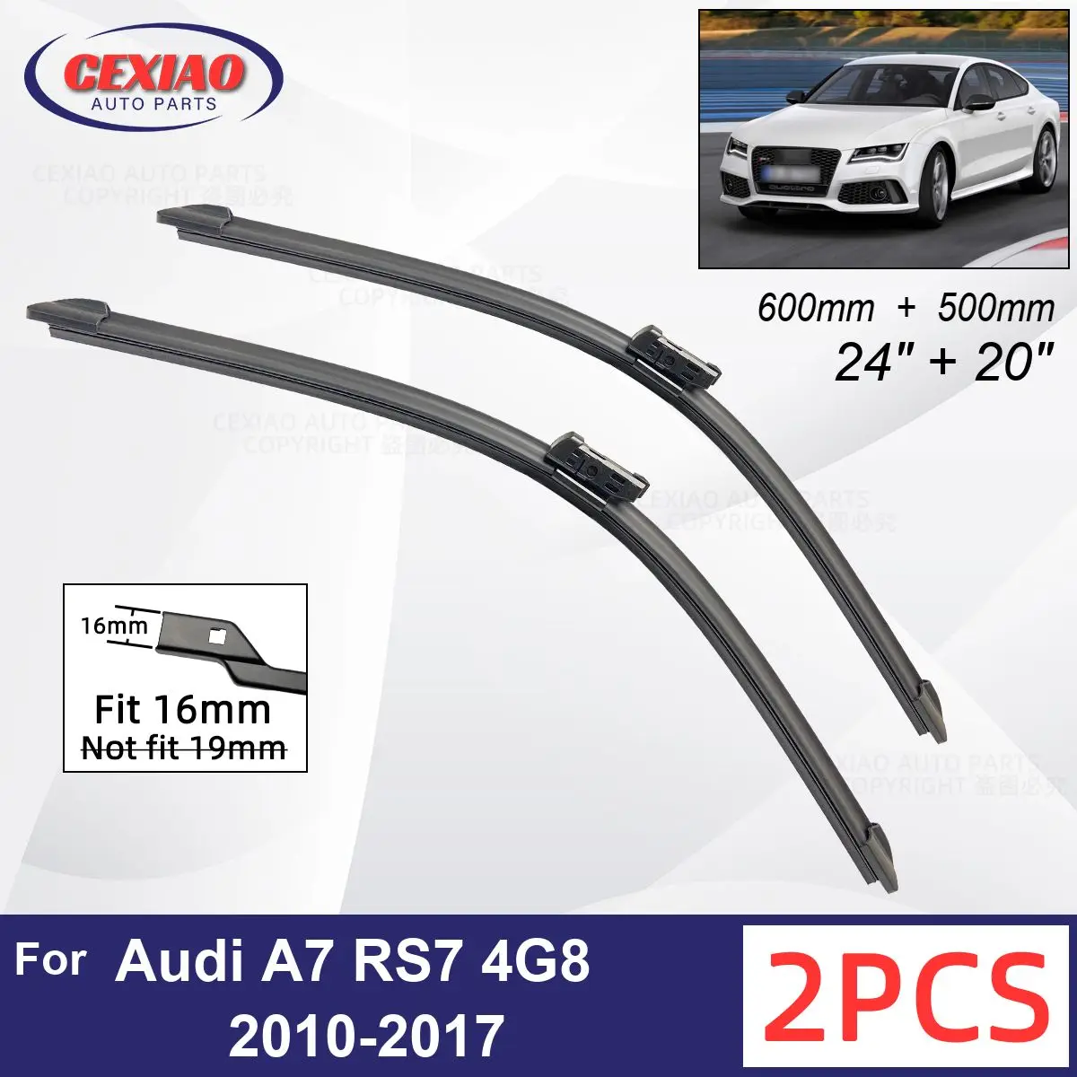 

Car Wiper For Audi A7 RS7 4G8 2010-2017 Front Wiper Blades Soft Rubber Windscreen Wipers Auto Windshield 24"+20" 600mm + 500mm