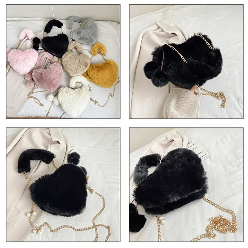 Романтичные пушистые сумки для женщин 2024 плюшевый вечерний клатч с цепочкой