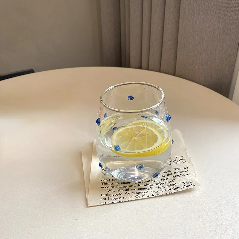 

Creative Cup Blue Irregular Dot Glass Design Sense Bubble Water Cup Milk Cup Small Water Cup Shot Glasses Cute Cups
