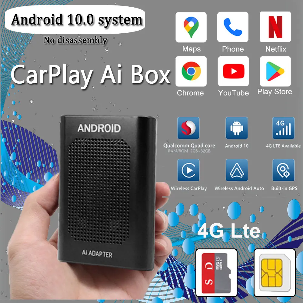 Беспроводной Android авто CarPlay ai box 2 + 32 ГБ с 4G Youtube Box мультимедийный плеер добавление