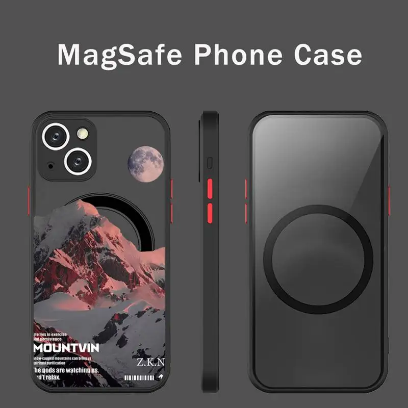 

Moon Reflected Mountain Phone Case For iPhone 13 12 Mini Pro Max Matte transparent Super Magnetic MagSafe Cover