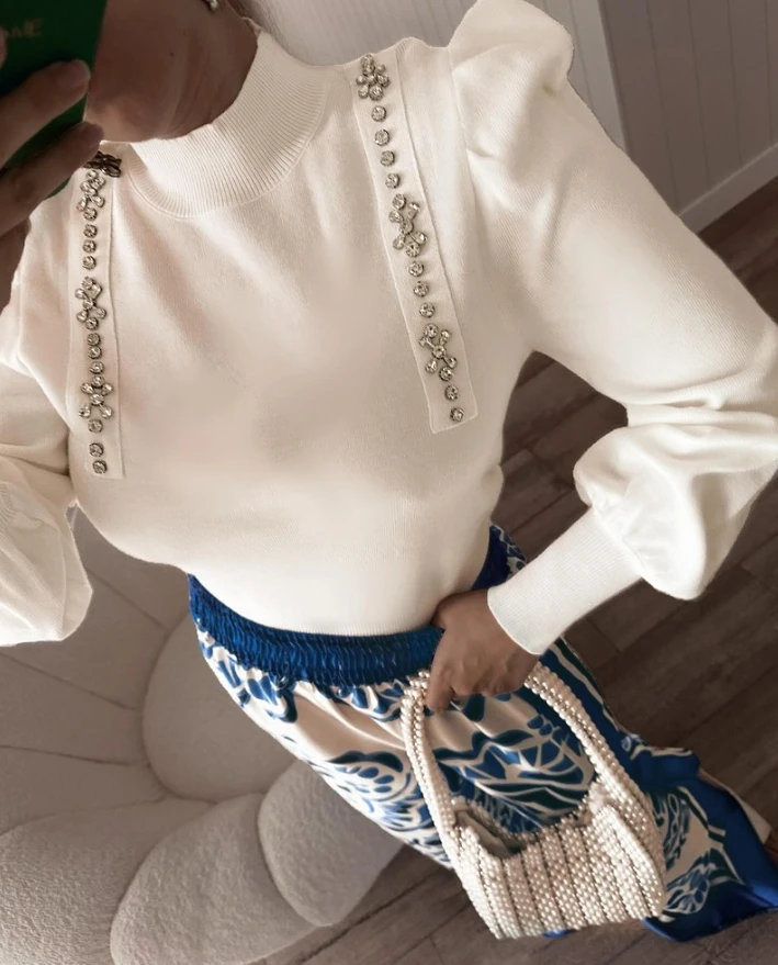 Женская одежда вязаный свитер с ложным воротником и рукавами