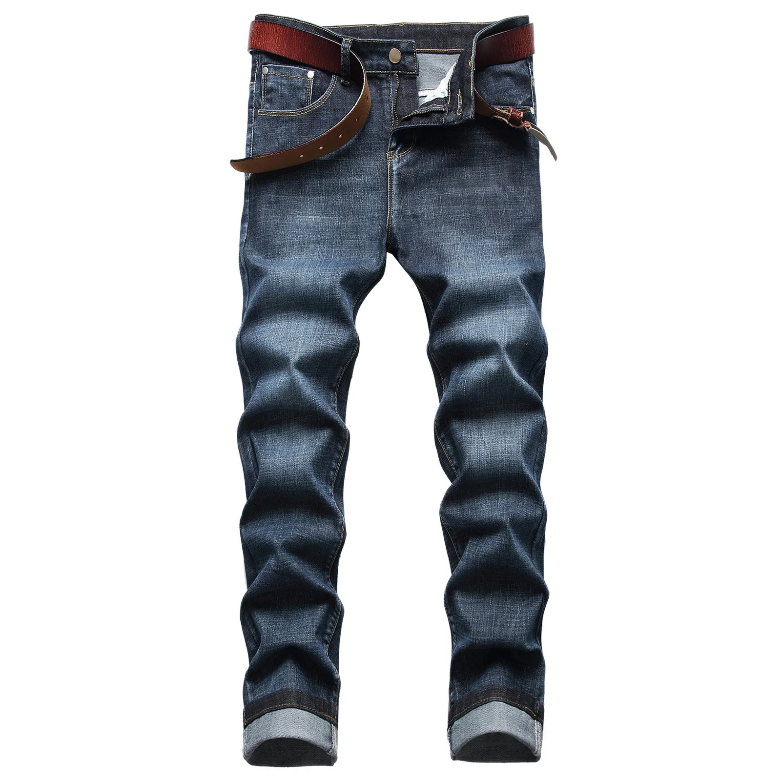 

Male Casual Mid Waist Slim Jeans Pant Splice Print Zipper Fly Pocket Pencil Pant Trousers 8 Year