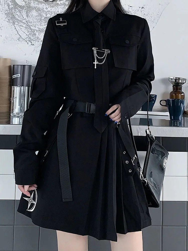 

Женский Готический комплект из 2 предметов, комплект большого размера из укороченного топа с длинным рукавом и плиссированной мини-юбки с высокой талией, 3XL/4XL