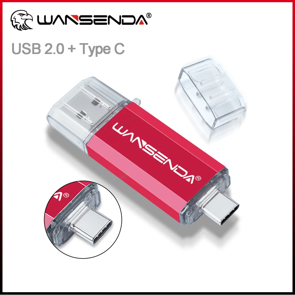 Флэш-накопитель Wansenda 2-в-1 USB 2.0 Type-C 128 ГБ 64 32 16 8 флэш-накопитель Cle Memory Stick для Type C/PC/Mac