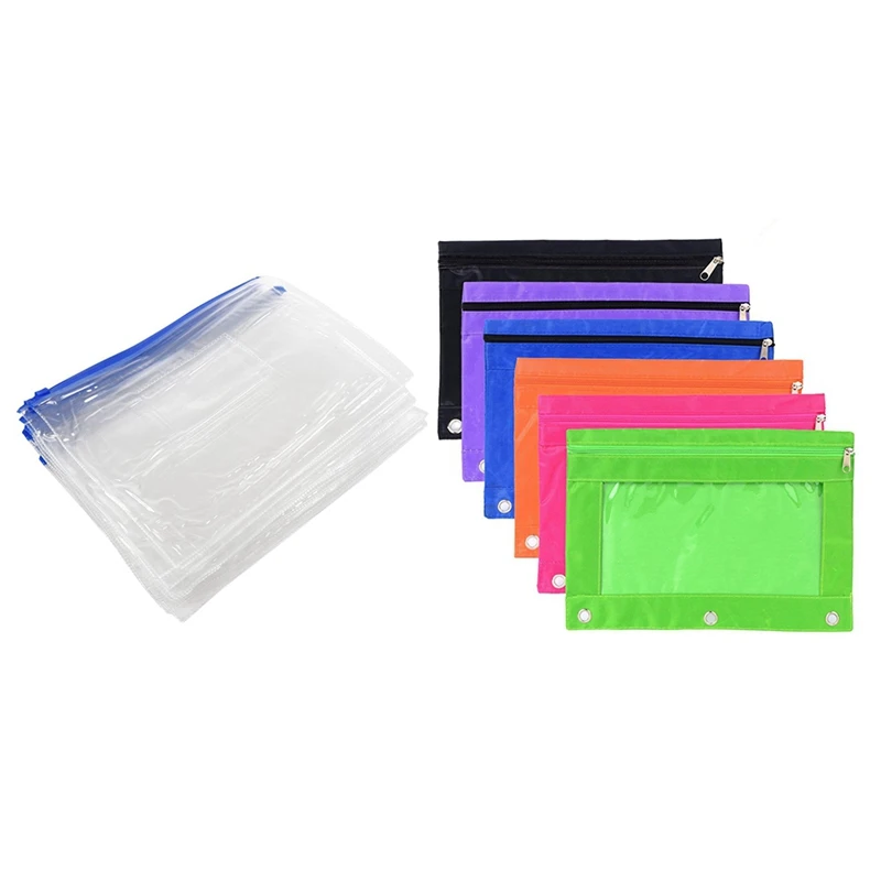 

12 Pcs A5 Blue Zip Zippy Bags -Document Clear Storage Bag & 6 Pcs Ring Binder Pouch Pencil Bag With Holes 3-Ring