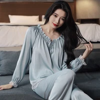 new pajamas womens four seasons palace princess wind ice and snow silk round neck sweet long sleeved home clothes