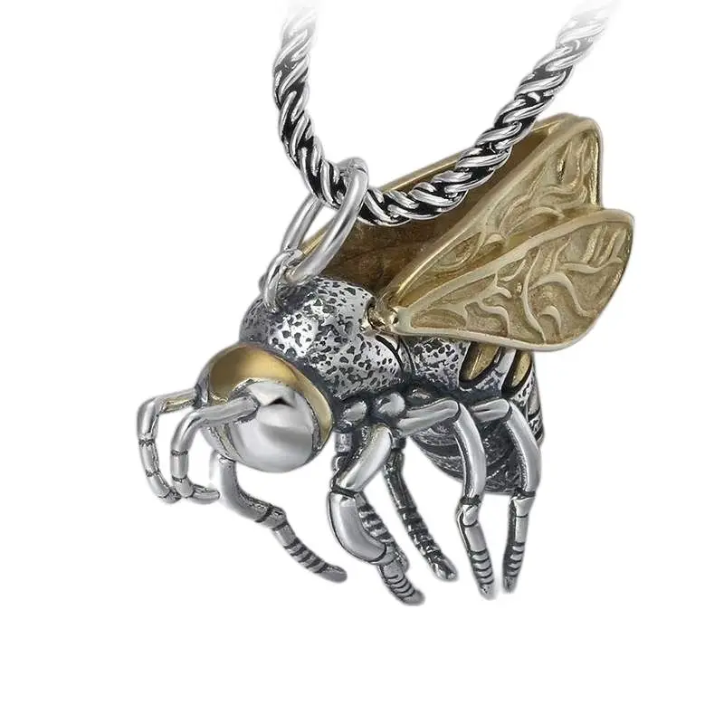 

S925 Sterling Silver Fashion Jewelry Personality Thai Silver Creative Design Bee Men and Women Pendant All-match Pendant Gift