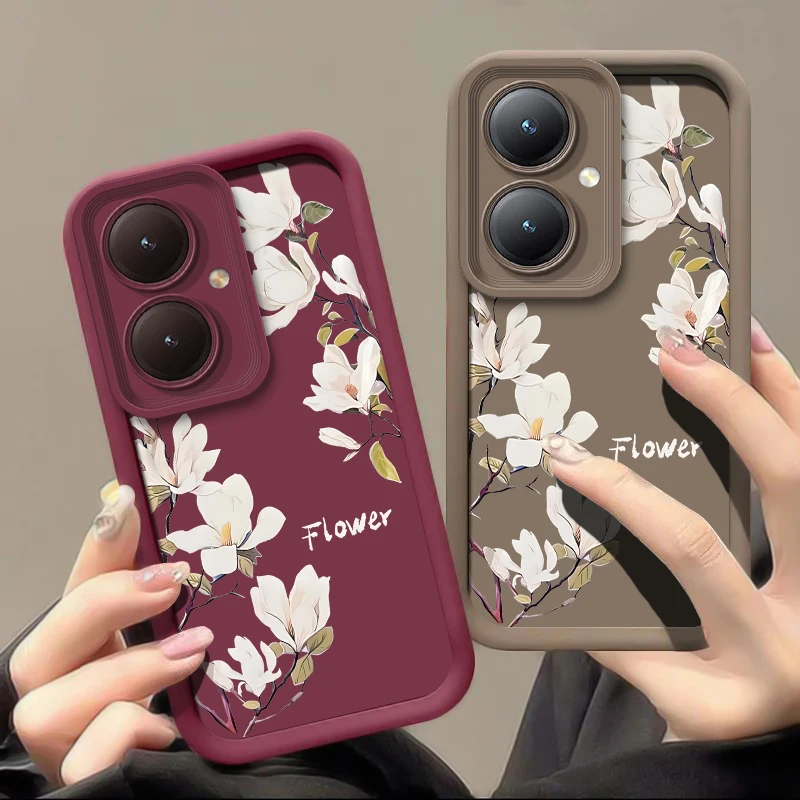 New Silicone Case For Vivo Y36 Y72 Y67 Y55 Y53S Y51A Y51 Y50 Y35M Y35 White Painting Flowers Shockproof Soft Phone Cover