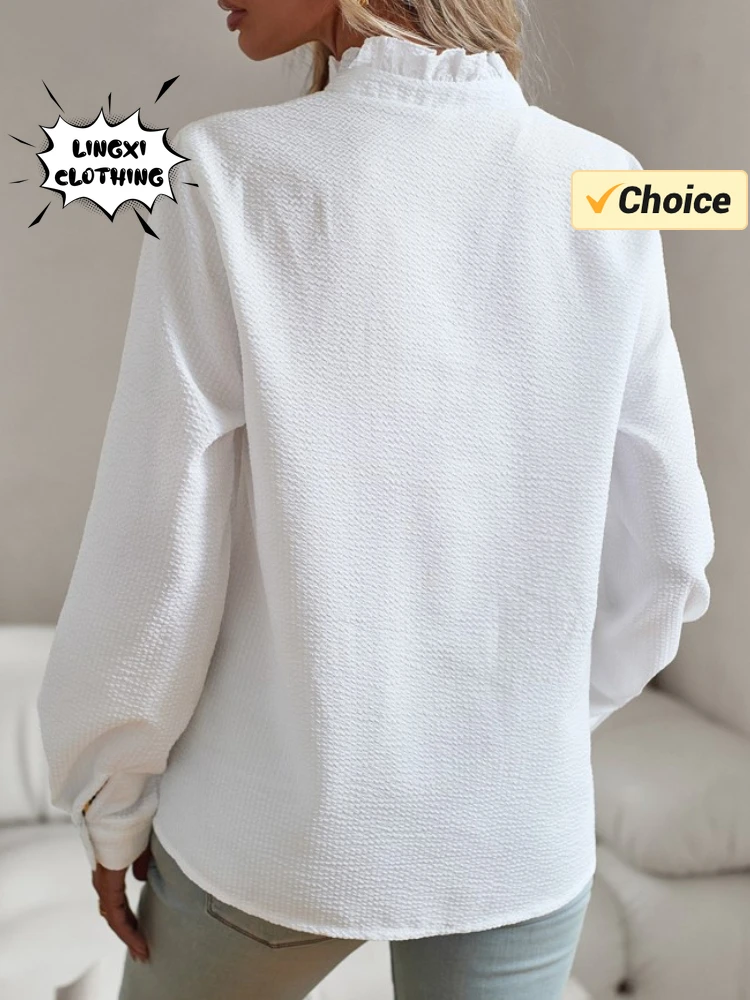 Женская Приталенная Полосатая Рубашка С Оборками Офисный Профессиональный Топ