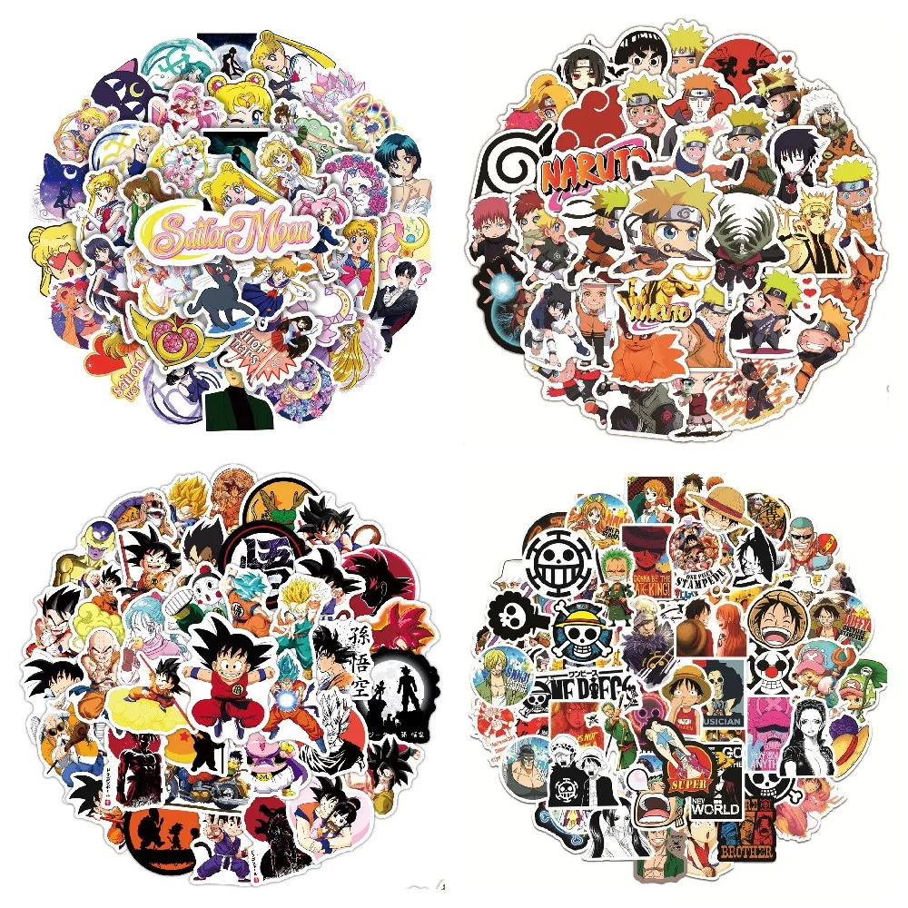 

100pcs Varied Anime Stickers Sailor Moon / One Piece / Demon Slayer/ Dragon Ball / Naruto Stickers Cute Sticker Pack Laptop Skin
