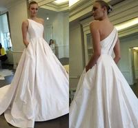 one shoulder wedding dresses with pockets sexy back vestidos de novia long sweep a line simple bride dress