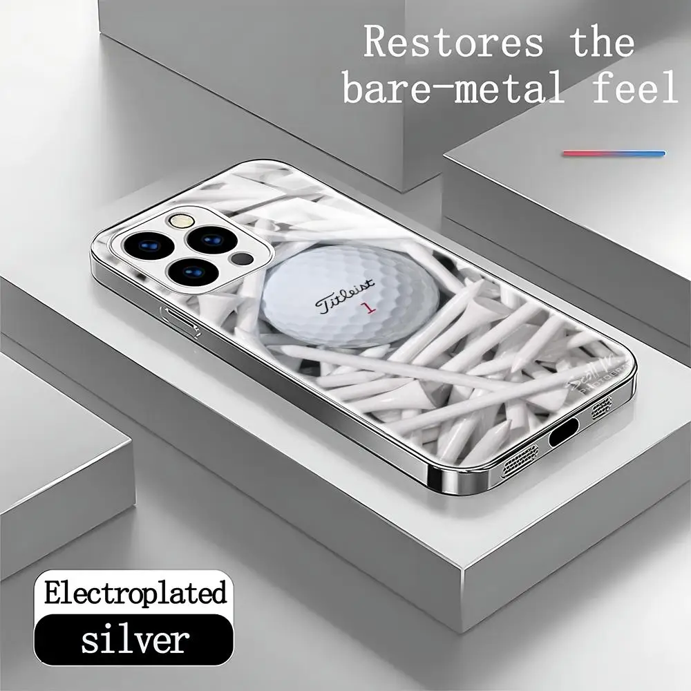 Фото Новый гальванизированный стеклянный чехол для iPhone 17 16 15 14 13 12 Pro Plus Max с дизайном в стиле мяча для гольфа T-Titleists №2
