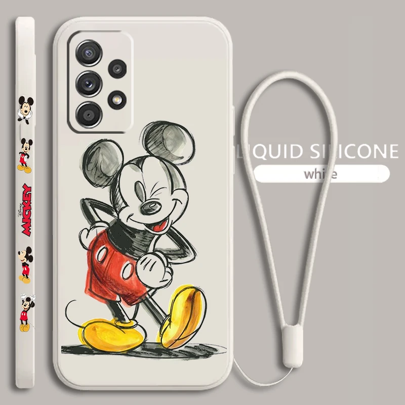 

Couple Cute Mickey Cartoon For Samsung Galaxy A73 A54 A34 A53 A33 A52 A32 A22 A71 A51 A21S 4G 5G Liquid Left Rope Phone Case
