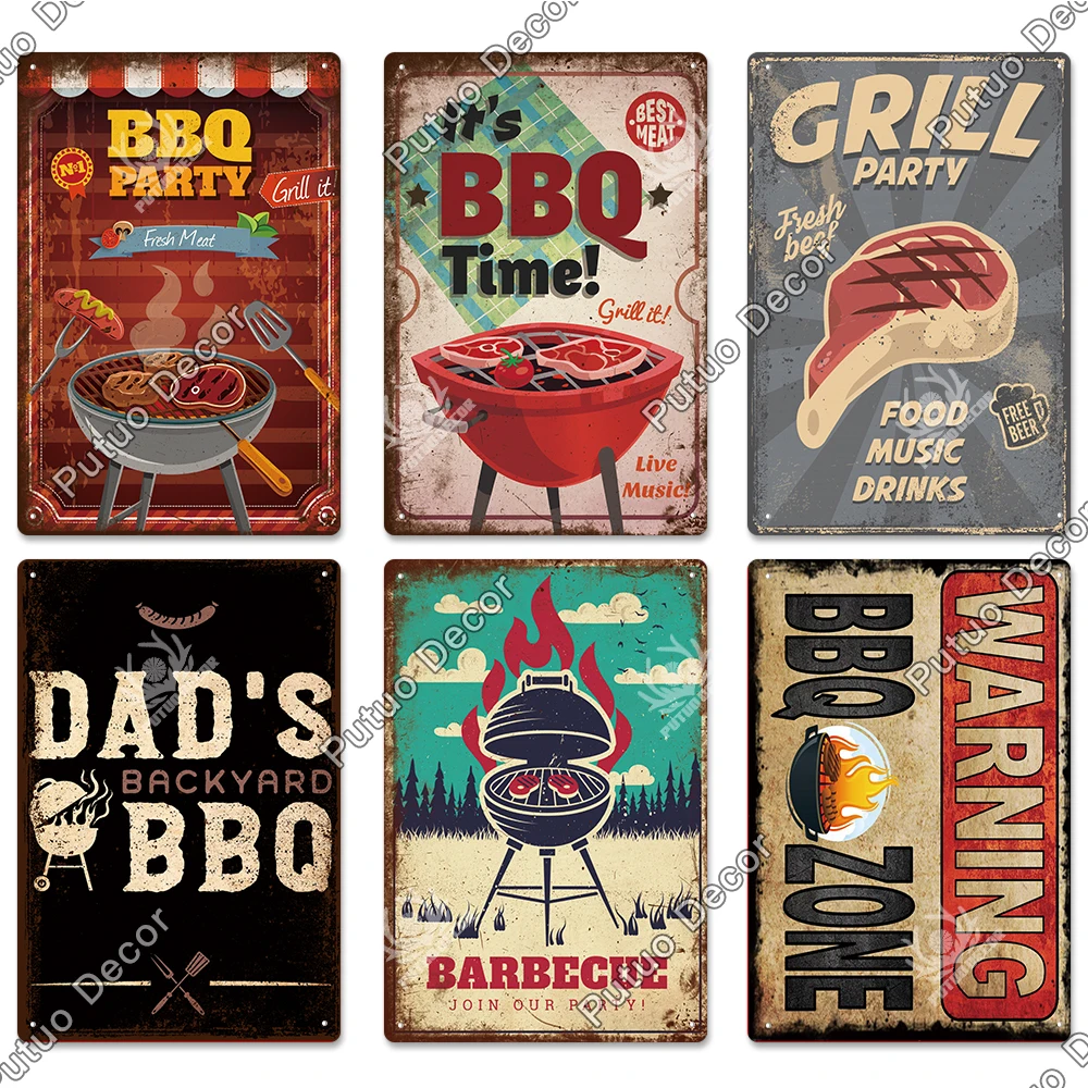 Putuo Decor DAD'S BBQ Sign Tin Sign Vintage Plaque Metal Wall Decor for Barbecue Bar Pub Kitchen Party Zone Iron Painting images - 6