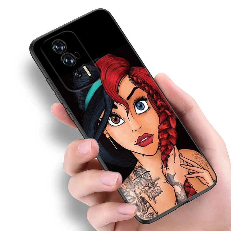 Черный чехол для телефона с тату-принцессой Xiaomi Redmi 11 Prime 11A 12C 13C A1 A2 Plus A3X 12 13 4G 10 13R 5G