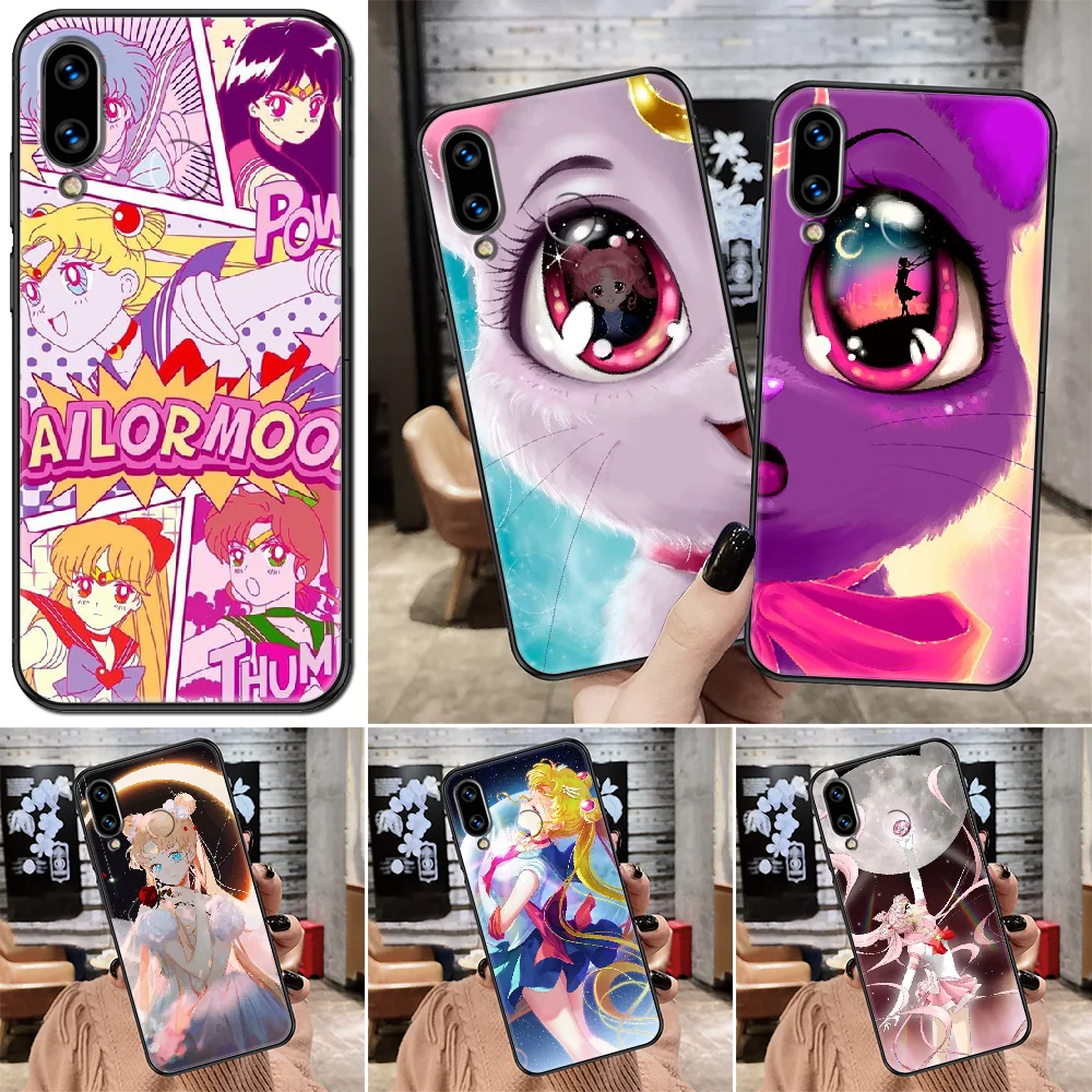 

Японский чехол для телефона с аниме Сейлор Мун для Huawei Honor 6 7 8 9 10 10i 20 A C X Lite Pro Play, черный мягкий чехол, модная задняя Красивая крышка