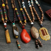 ethnic retro wooden beads bodhi pendant necklace for women men boho wood bead autumn winter long sweater chain necklaces jewelry