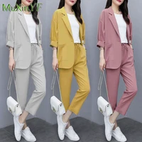 womens summer loose thin blazer coat pants two piece 2022 fall new casual suit trousers set korean elegant tracksuit pantsuit