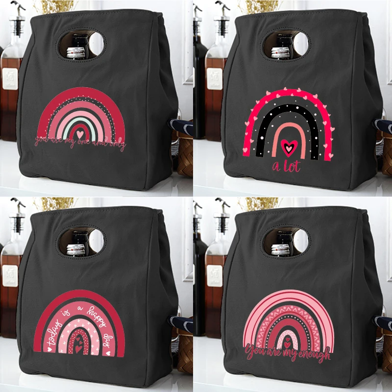 

Rainbow Lunch Bag Insulated Canvas Lunch Box Picnic Tote Portable Insulated Small Tote Bag Dinner Container Food Storage Bag