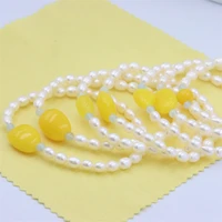 natural stone aquamarine amber heart column oval irregular rice waterfresh pearl elastic rope brecelets jewelry for women short