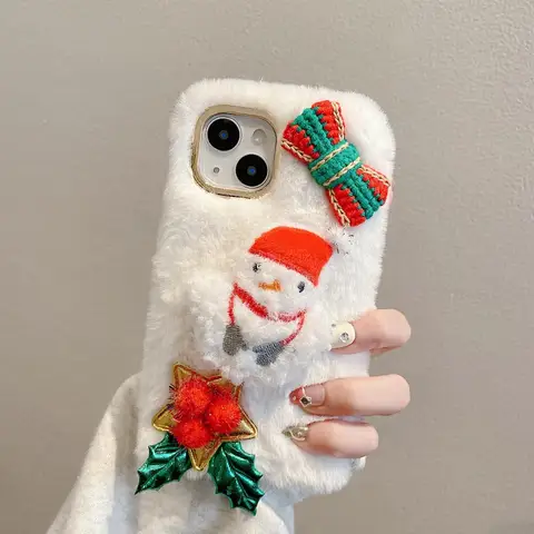 3D DIY Рождественская елка Снеговик Пушистый Плюшевый зимний теплый резиновый чехол для телефона для iPhone 11 12 13 14 15 Pro Max защитная кожа