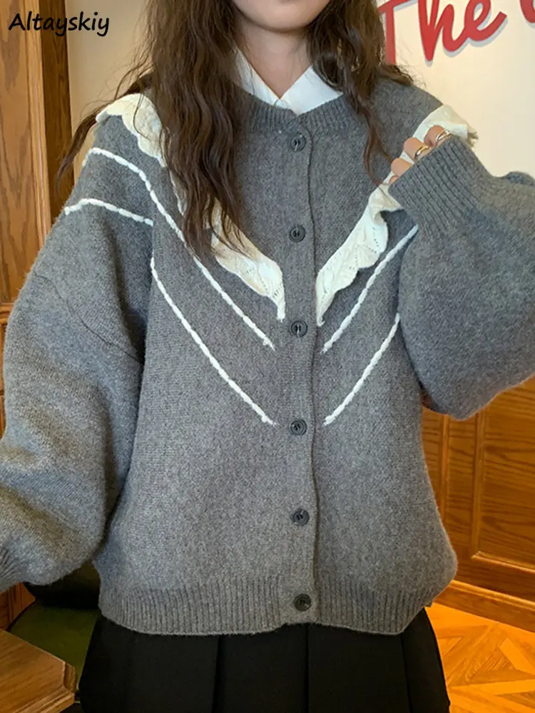 

Knitted Jackets Women Kawaii Loose Simple Vintage Ins Thick Autumn Winter Chic All-match Korean Fashion Sweet Students Tender