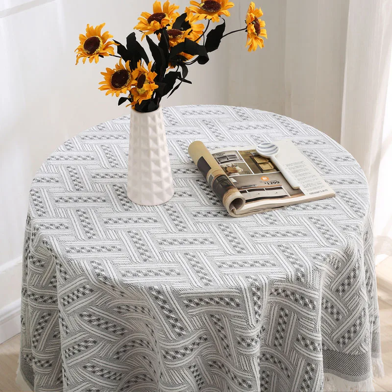 

Table fabric art retro knitted round table dessert table solid color tablecloth