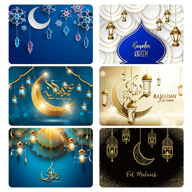 

Eid Mubarak Wall Background Golden Moon Islamic Mosque Lamps Ramadan Kareem Home Decor Wallpaper Photo Backdrop