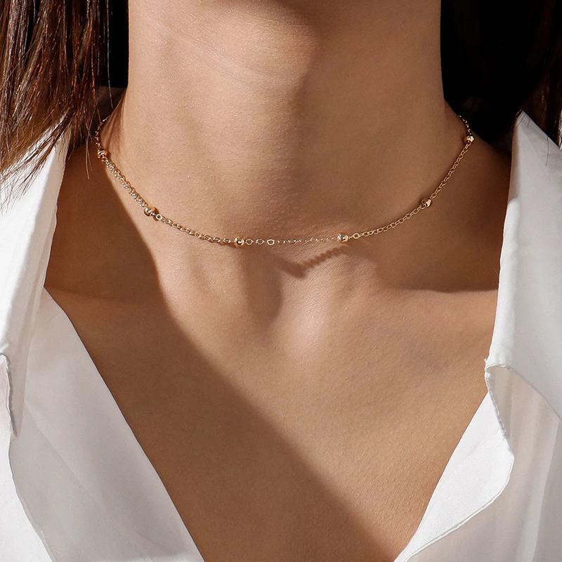 

Bohemian Satellite Chain Necklace Gold Silver Color Beads Chain Link Choker Necklace for Women Girls Jewelry Gifts