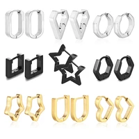 1 pair high polished titanium steel hoop earrings for womenmen geometric allotype ear buckles hip hop party creative jewelry