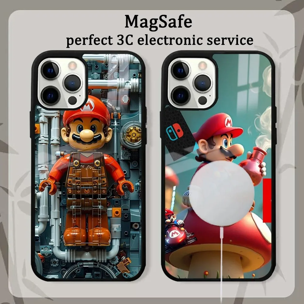 M-Mario-Os B-Bros Phone Case For iPhone 16 15 14 13 12 11 Pro Max Plus Mini Magsafe Mirror Wireless Magnetic Cover