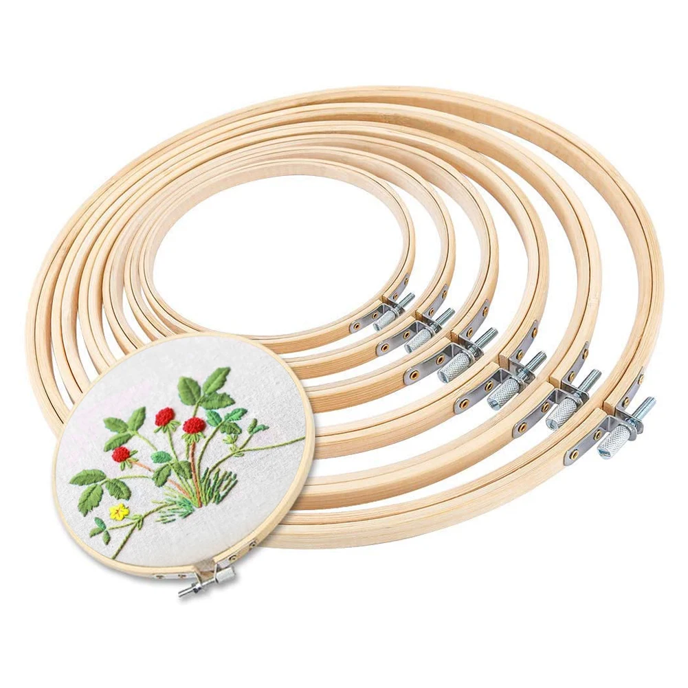 

6PC Wooden Handy Machine Embroidery Needlecraft Sewing Tools 10-36cm Hoop Ring Bamboo Frame Embroidery Hoop Round Cross Stitch