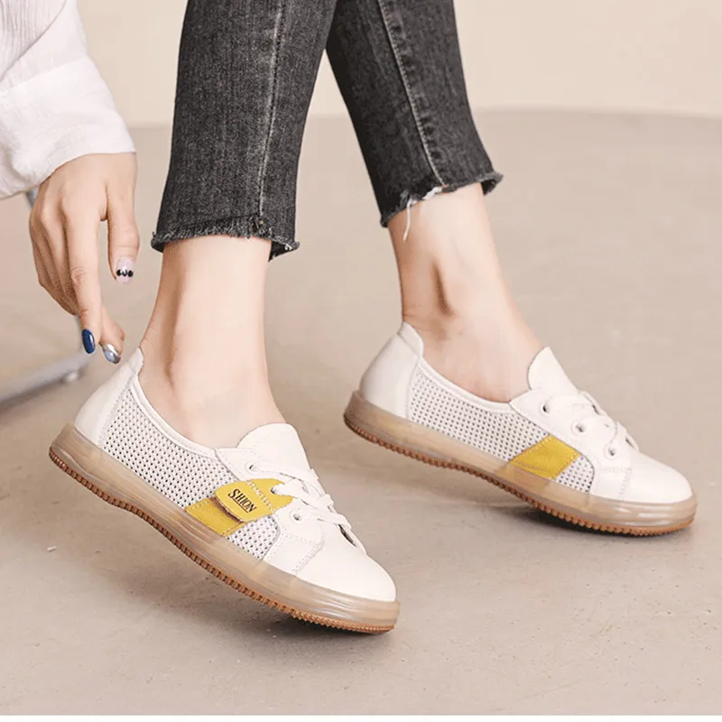 Women's Sandals Head Layer Cowhide Summer Patchwork Small White Shoes Women's 2023Shallow Casual Shoes Soft Single Shoes Luxury