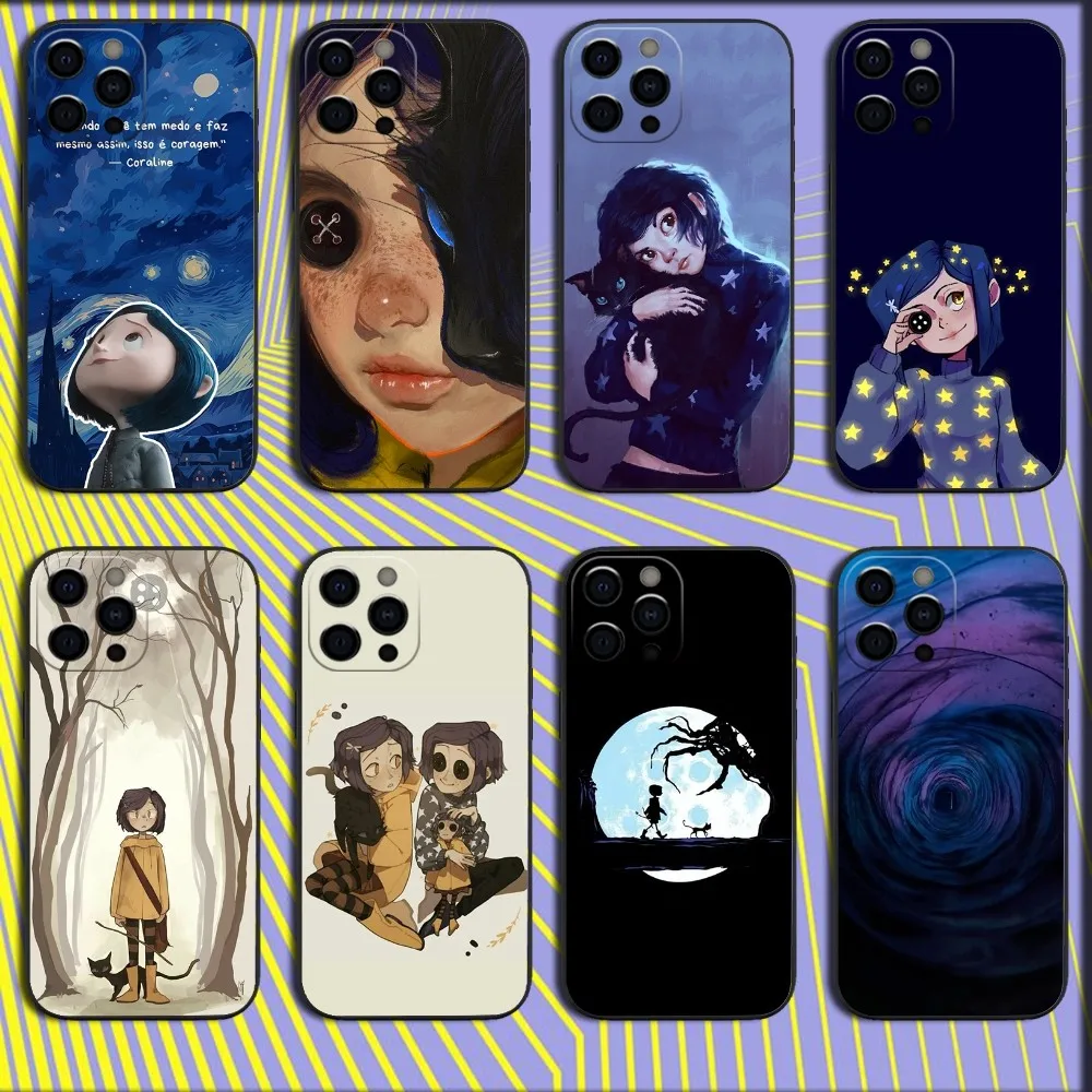 Чехол для телефона с рисунком ужасов C-Cora_lineS iPhone 16 15 14 13 12 11 Pro X XS Max XR Plus Mini Soft Black Cover