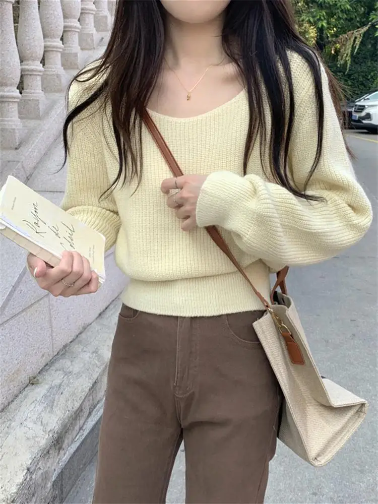 2024 винтажный женский свитер Harajuku с длинным рукавом повседневный корейский