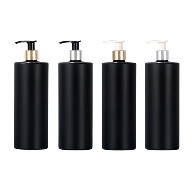 

Plastic Matte Black Bottle 300ml 500ml White Black Lotion Pump Gold Silver Collar Flat Shoulder PET Packaging Container 10Pieces