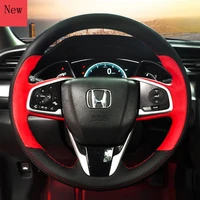 hand stitched leather car steering wheel cover for honda civic crv breeze crider vezel accord jade xrv fit accessories