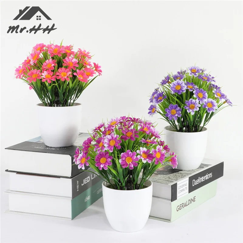 Искусственные горшечные растения зеленые бонсай пластиковые ромашки круглые
