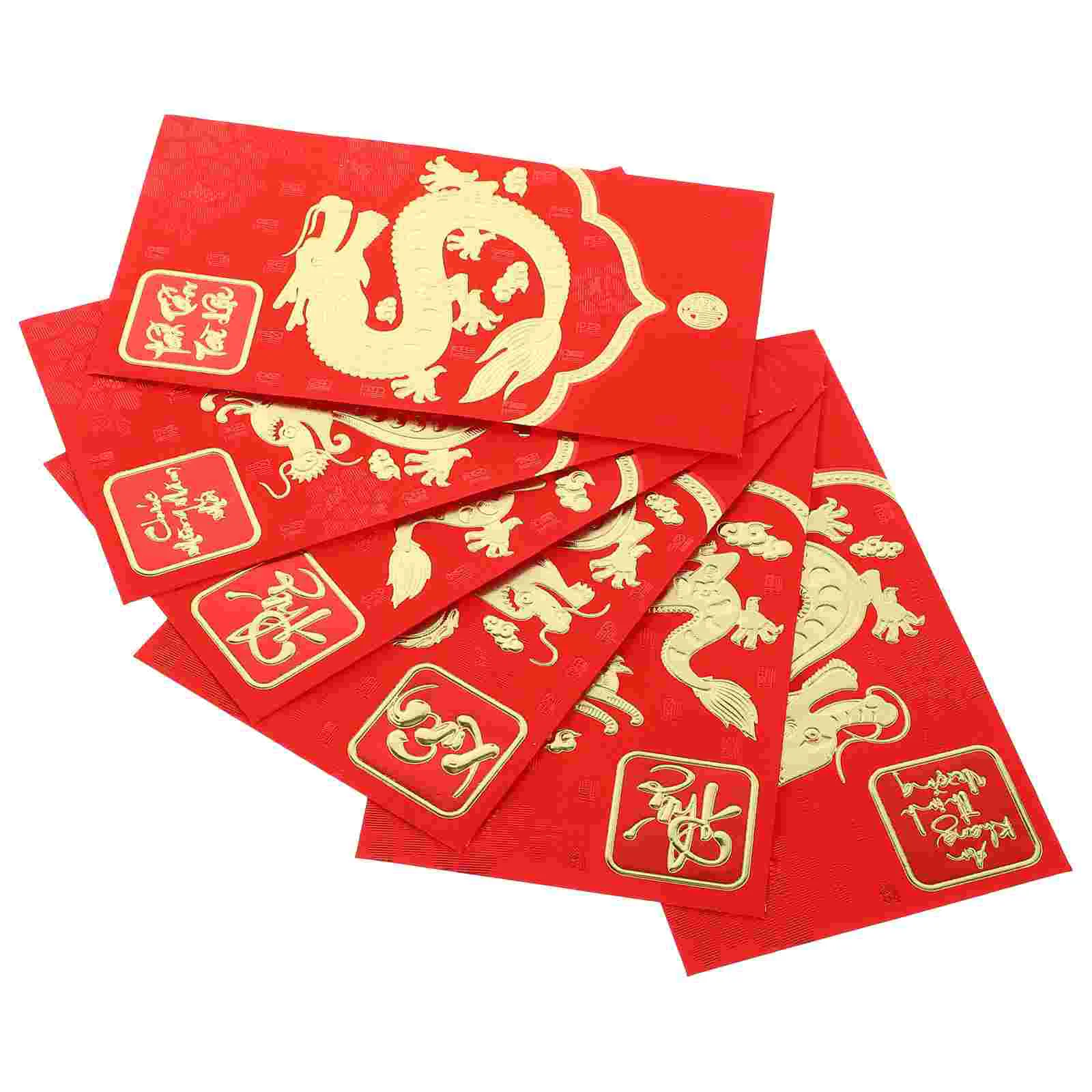 

6 Pcs Spring Festival Bag Packet Lucky 2024 Zodiac Red Paper Cute Envelopes Chinese New Year Money