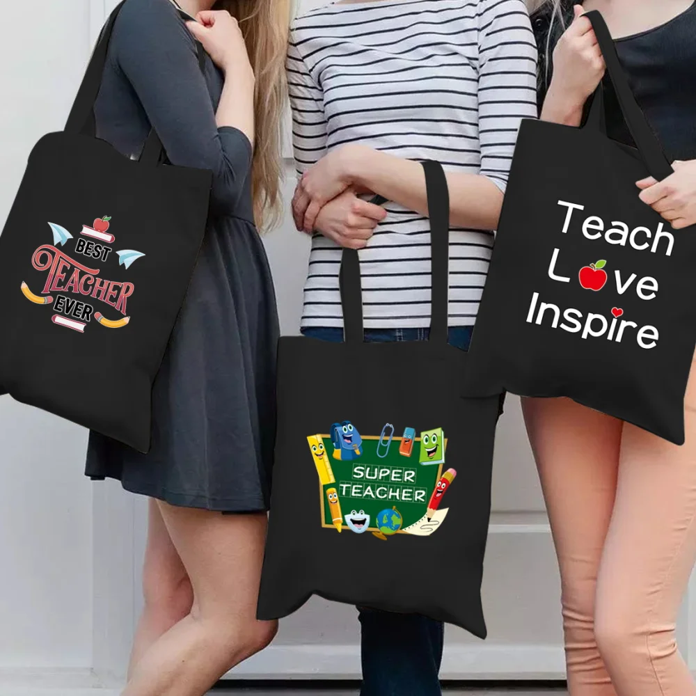 

Shopping Bag Y2k Tote Bag Fashion Women Handbag Harajuku Kawaii Teacher Print Shoulder Bag Reusable Shopper Bag Daily Canvas Bag