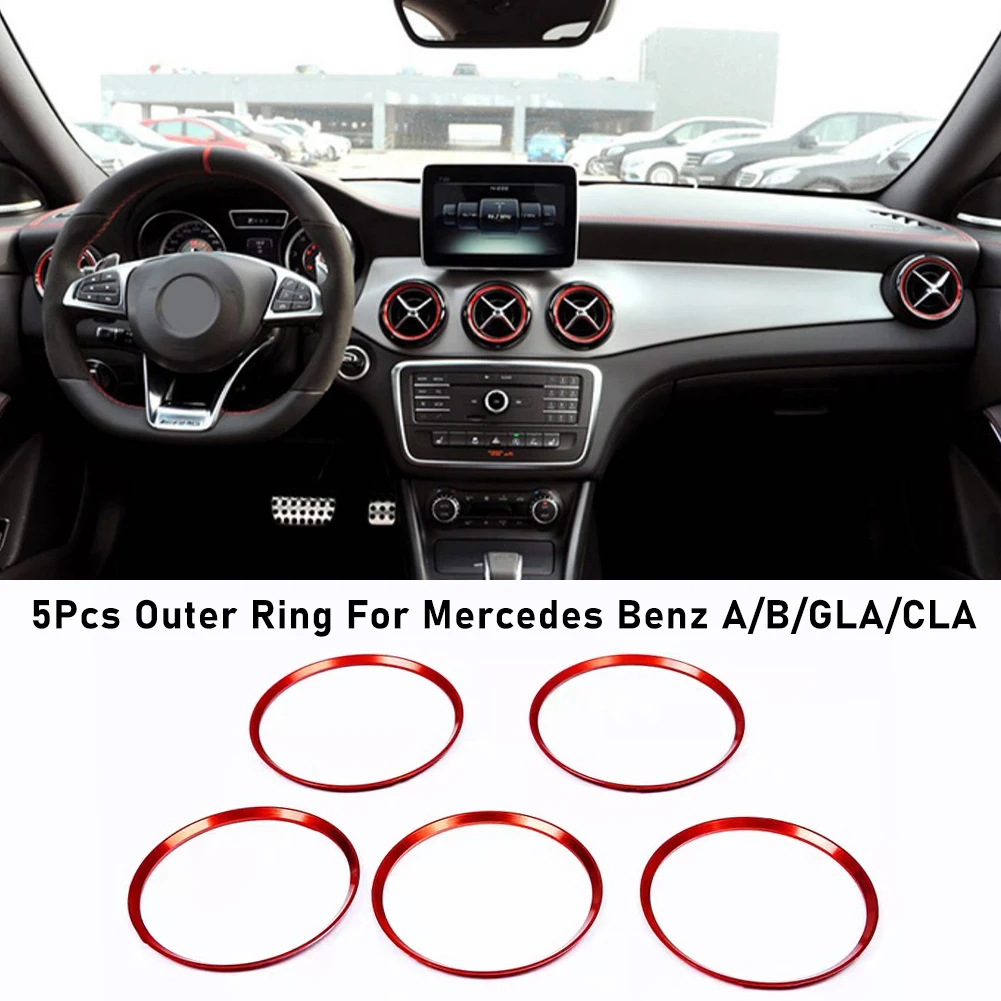 5Pcs Auto Car Air Conditioner Vent Outlet Sticker Knob Trim Cover Decoration Ring For Mercedes Benz A B CLA GLA 180 200 220 260