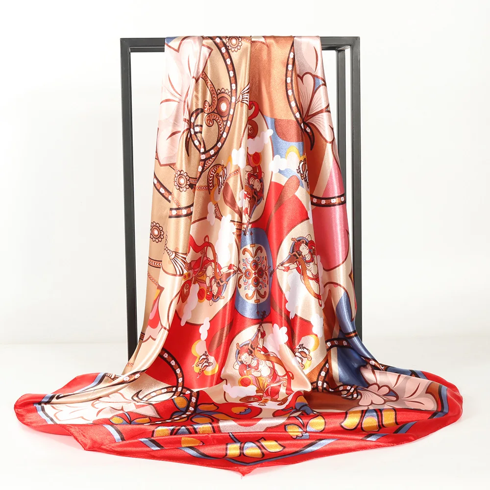 Luxury Brands Silk Scarves Women Foulard 90cm Square Head Hijab Shawl Bandanna Female Wrap Muffler Pareo FJ683 |