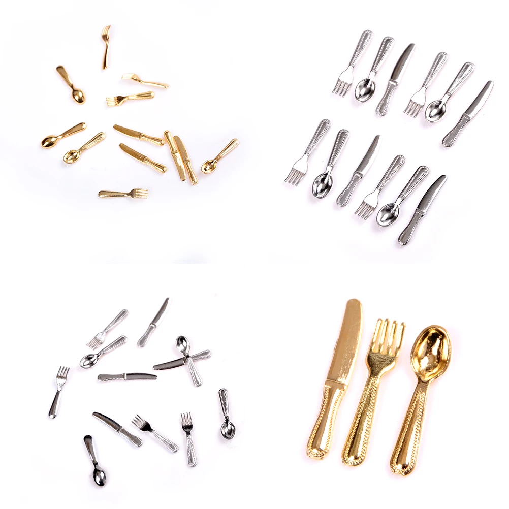 

12PCS/set Vintage Mini Cutlery Knife Fork Spoon Dollhouse Miniatures Tableware Childrens Toy Doll House Decor Accessories