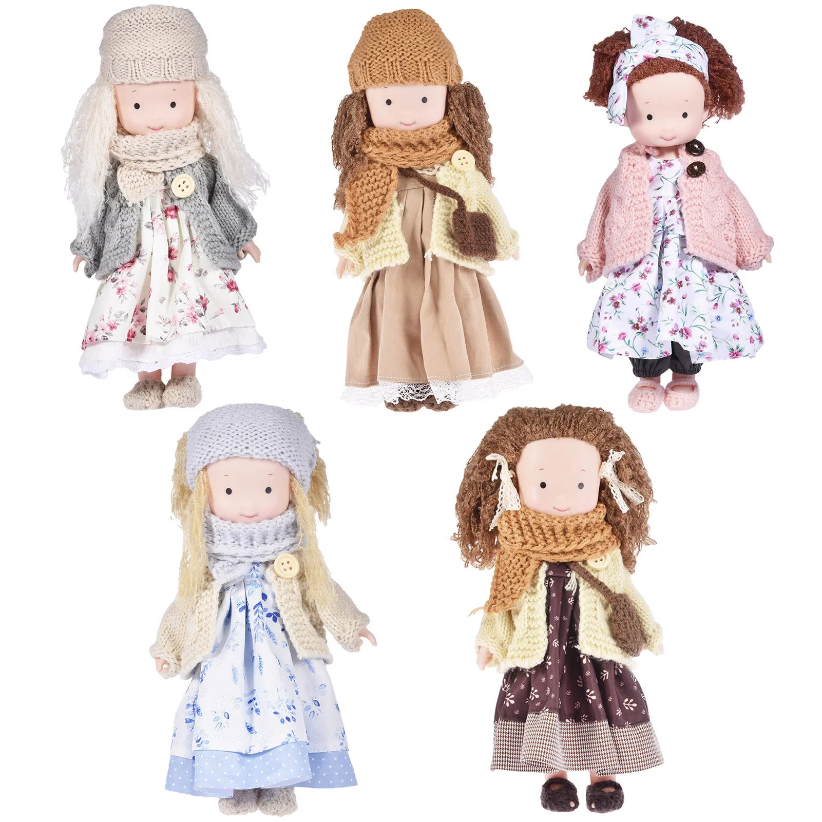 

30cm Cartoon Cute Doll Knitting Wool Hair Head Girl Dolls With Dress Clothes Waldorfs Handmade Soft Stuffed Doll Girls Best Gift